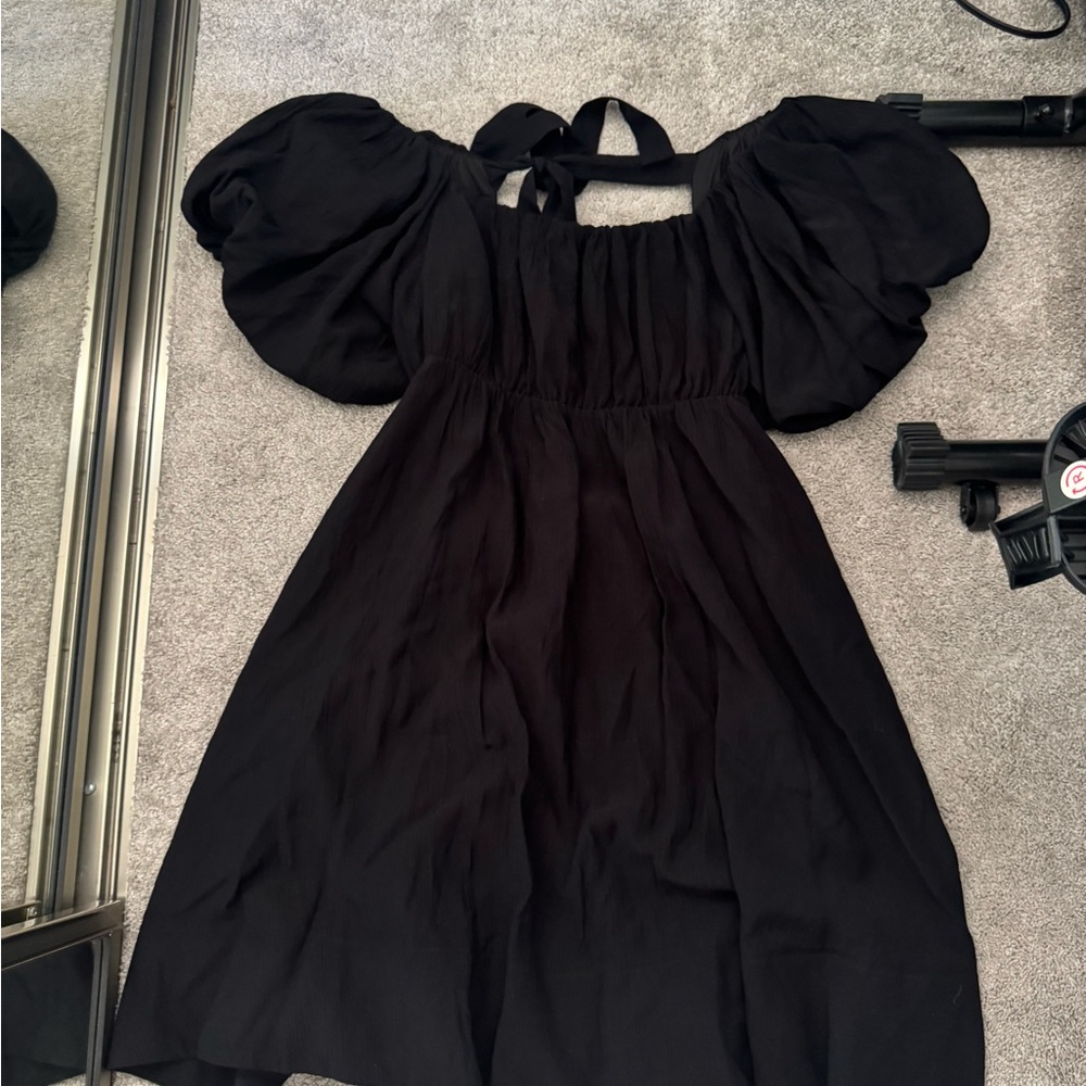 Amazon Black Midi Dress with Puff Sleeves